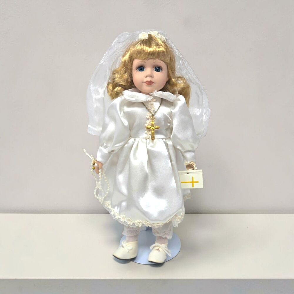 Artmark Catholic First Communion 14" Porcelain Doll Blonde long Hair Blue Eyes